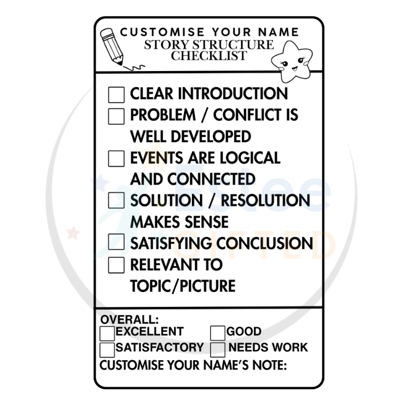 Custom Teacher Marking Checklist Stamp – Creative Writing (Personalised)