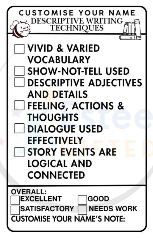 Custom Teacher Marking Checklist Stamp – Creative Writing (Personalised)