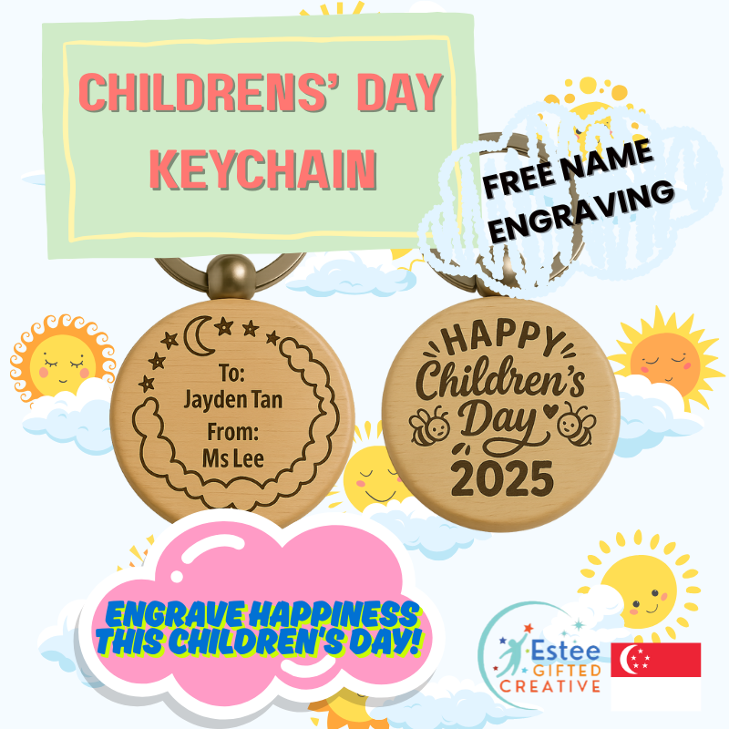 Children's Day Custom Wooden Keychain | FREE Name Engraving | Perfect Gift for Students | 2025