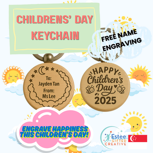 Children's Day Custom Wooden Keychain | FREE Name Engraving | Perfect Gift for Students | 2025