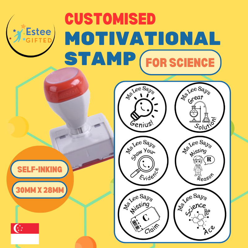 Customised Science Motivational Teacher Stamp | 6 C.E.R. Themed Stamps | Self-Inking | 30mm x 28mm
