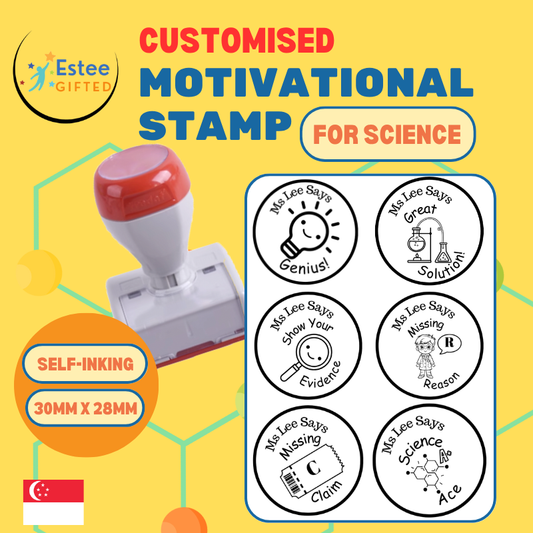 Customised Science Motivational Teacher Stamp | 6 C.E.R. Themed Stamps | Self-Inking | 30mm x 28mm