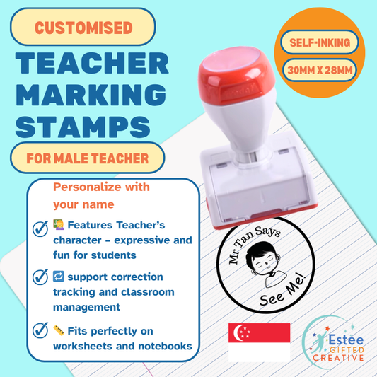 Customised Teacher Marking Stamps for Male Teachers | Self-Inking | 28×33mm | Fun & Expressive Feedback