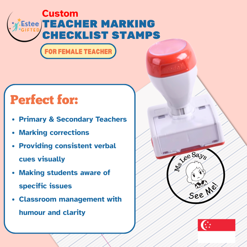 Custom Teacher Marking Stamps for Female Teachers | Expressive & Fun Self-Inking Stamp | 30mm x 28mm | Personalised