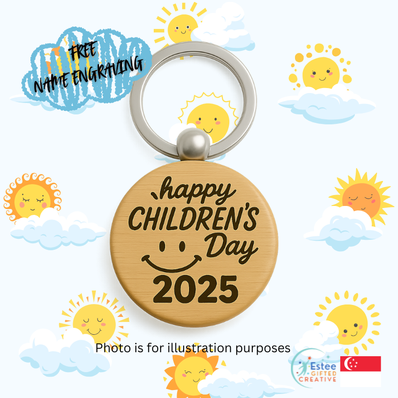Children's Day Custom Wooden Keychain | FREE Name Engraving | Perfect Gift for Students | 2025