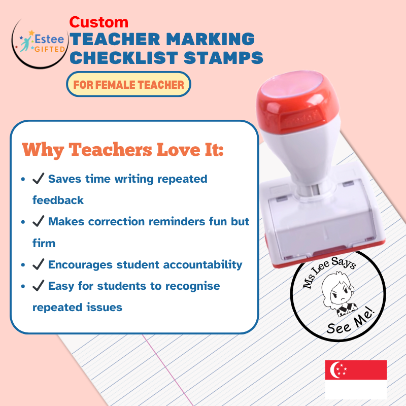 Custom Teacher Marking Stamps for Female Teachers | Expressive & Fun Self-Inking Stamp | 30mm x 28mm | Personalised