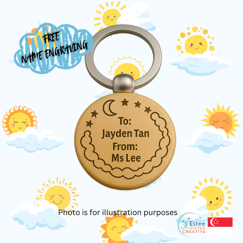 Children's Day Custom Wooden Keychain | FREE Name Engraving | Perfect Gift for Students | 2025