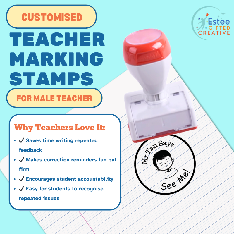 Customised Teacher Marking Stamps for Male Teachers | Self-Inking | 28×33mm | Fun & Expressive Feedback