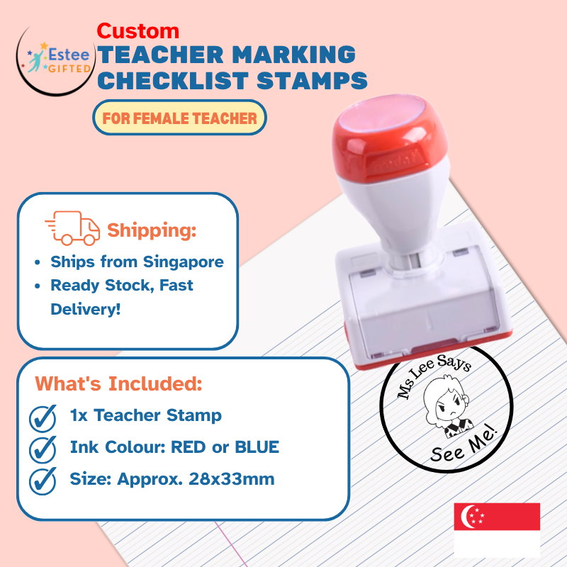 Custom Teacher Marking Stamps for Female Teachers | Expressive & Fun Self-Inking Stamp | 30mm x 28mm | Personalised