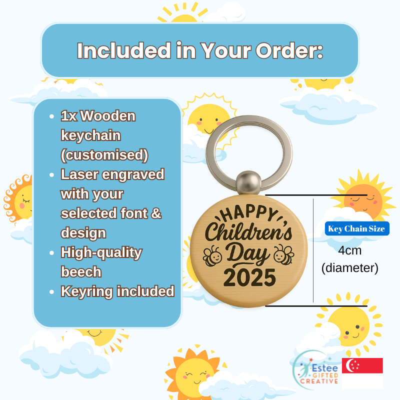 Children's Day Custom Wooden Keychain | FREE Name Engraving | Perfect Gift for Students | 2025
