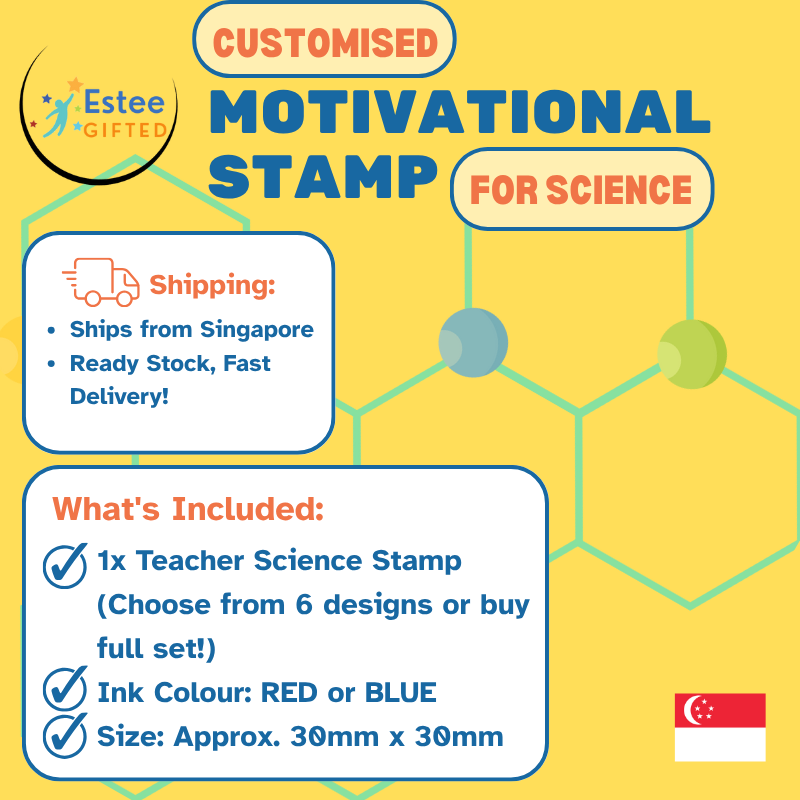 Customised Science Motivational Teacher Stamp | 6 C.E.R. Themed Stamps | Self-Inking | 30mm x 28mm