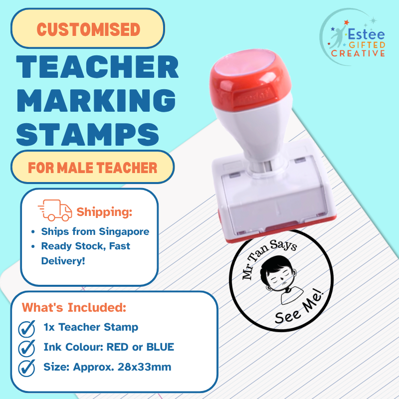 Customised Teacher Marking Stamps for Male Teachers | Self-Inking | 28×33mm | Fun & Expressive Feedback