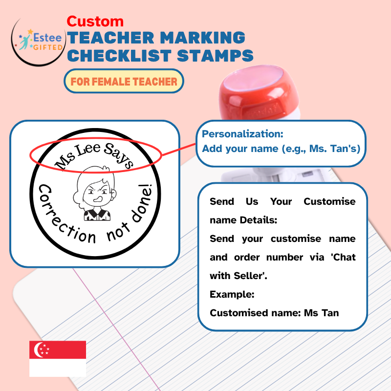 Custom Teacher Marking Stamps for Female Teachers | Expressive & Fun Self-Inking Stamp | 30mm x 28mm | Personalised