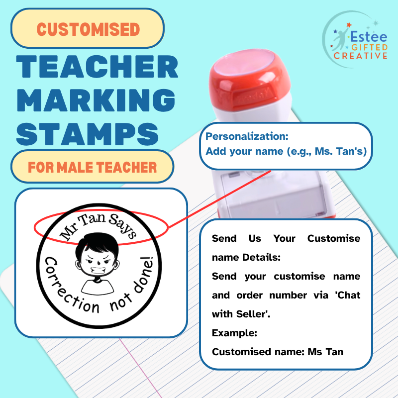 Customised Teacher Marking Stamps for Male Teachers | Self-Inking | 28×33mm | Fun & Expressive Feedback