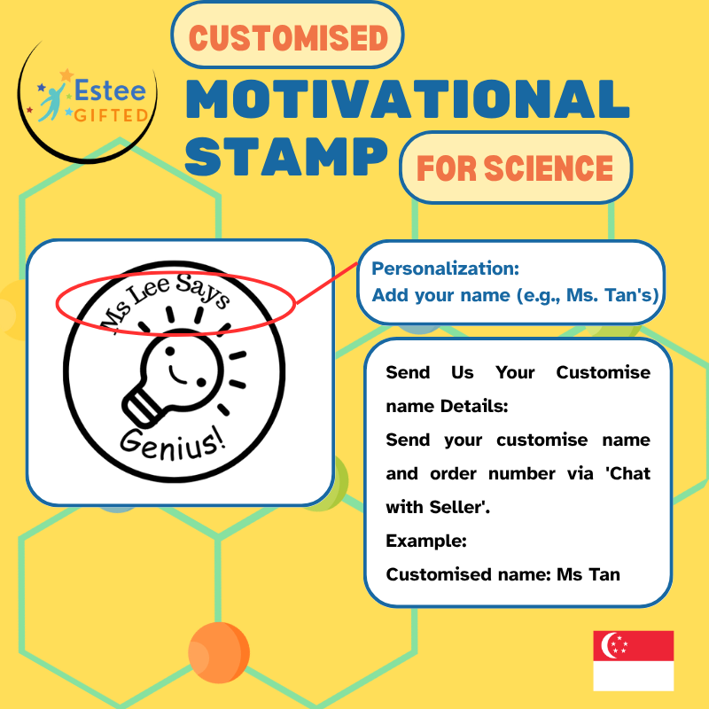Customised Science Motivational Teacher Stamp | 6 C.E.R. Themed Stamps | Self-Inking | 30mm x 28mm