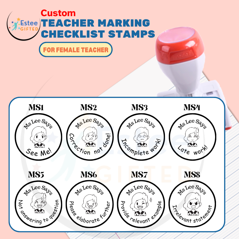Custom Teacher Marking Stamps for Female Teachers | Expressive & Fun Self-Inking Stamp | 30mm x 28mm | Personalised