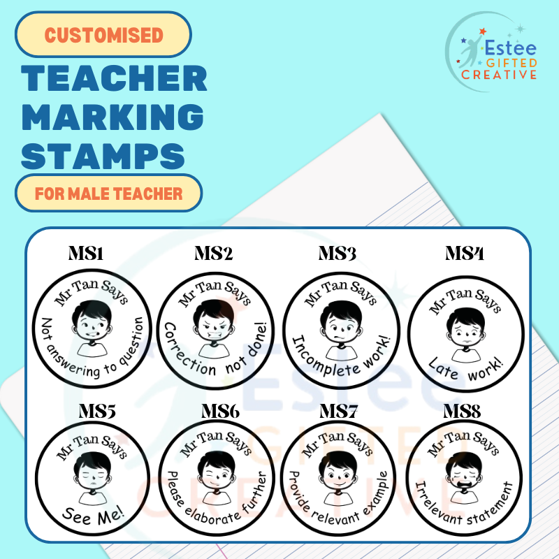 Customised Teacher Marking Stamps for Male Teachers | Self-Inking | 28×33mm | Fun & Expressive Feedback