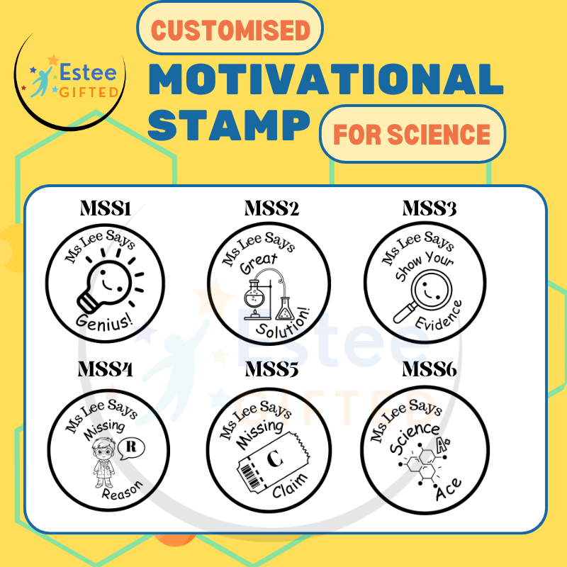 Customised Science Motivational Teacher Stamp | 6 C.E.R. Themed Stamps | Self-Inking | 30mm x 28mm
