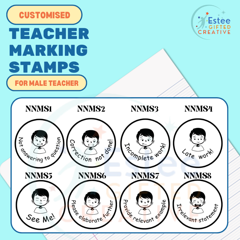 Customised Teacher Marking Stamps for Male Teachers | Self-Inking | 28×33mm | Fun & Expressive Feedback