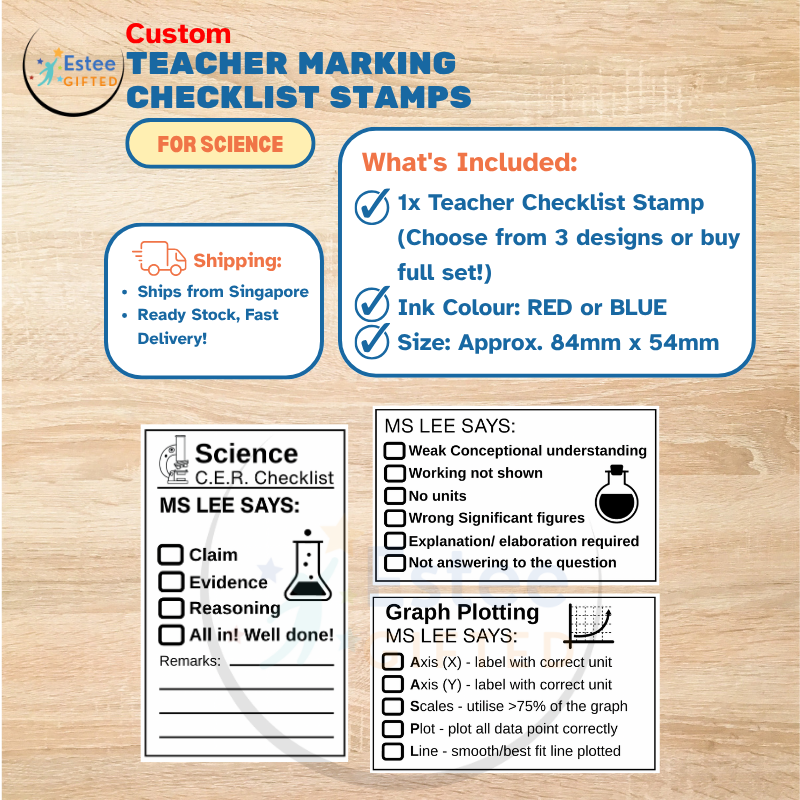 Custom Science Teacher Checklist Stamps – Primary & Secondary Marking Tool | C.E.R. | Graph | Error Feedback | Personalised