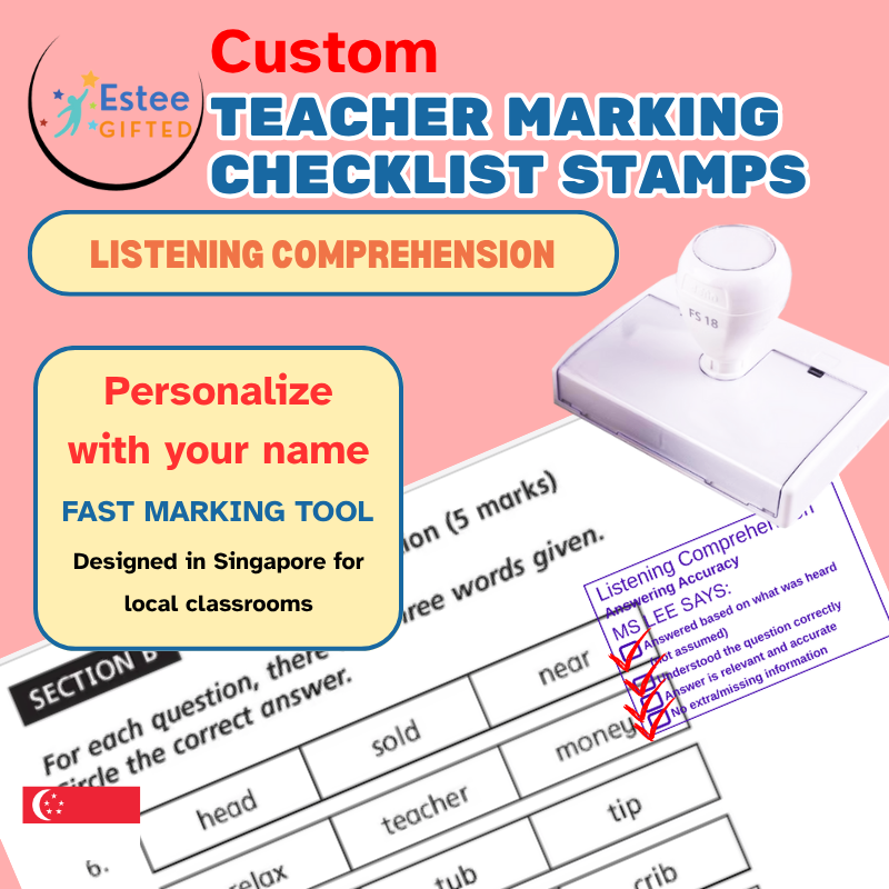 Custom Listening Comprehension Teacher Stamp – Singapore Primary English Checklist | 54×34mm