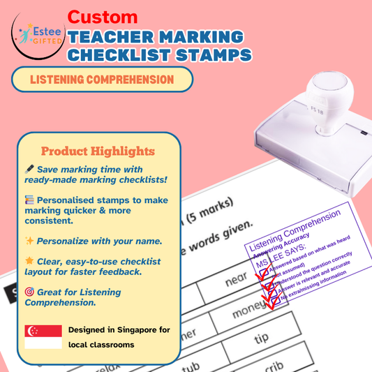 Custom Listening Comprehension Teacher Stamp – Singapore Primary English Checklist | 54×34mm