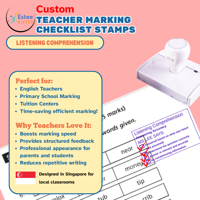 Custom Listening Comprehension Teacher Stamp – Singapore Primary English Checklist | 54×34mm