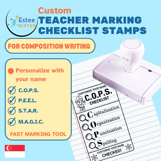 Custom Composition Writing Teacher Checklist Stamps – P.E.E.L., S.T.A.R., M.A.G.I.C., C.O.P.S. | Personalised | 84×54mm