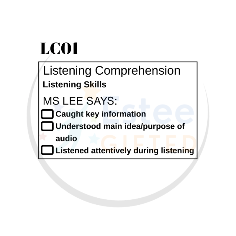 Custom Listening Comprehension Teacher Stamp – Singapore Primary English Checklist | 54×34mm