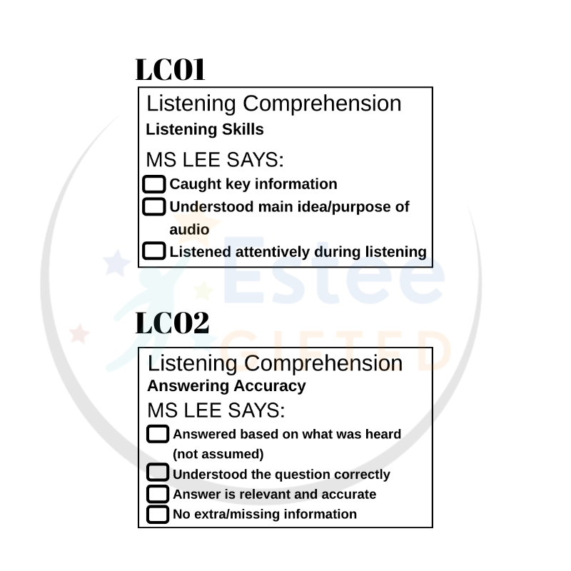 Custom Listening Comprehension Teacher Stamp – Singapore Primary English Checklist | 54×34mm