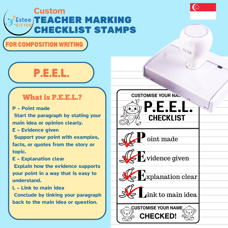 Custom Composition Writing Teacher Checklist Stamps – P.E.E.L., S.T.A.R., M.A.G.I.C., C.O.P.S. | Personalised | 84×54mm