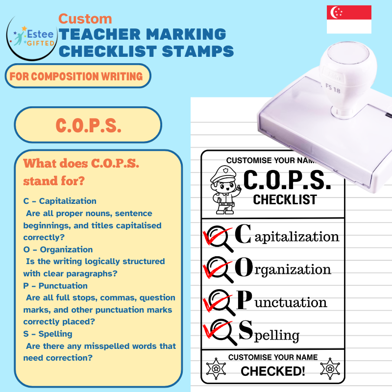 Custom Composition Writing Teacher Checklist Stamps – P.E.E.L., S.T.A.R., M.A.G.I.C., C.O.P.S. | Personalised | 84×54mm