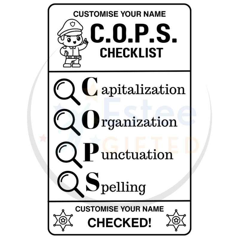 Custom Composition Writing Teacher Checklist Stamps – P.E.E.L., S.T.A.R., M.A.G.I.C., C.O.P.S. | Personalised | 84×54mm