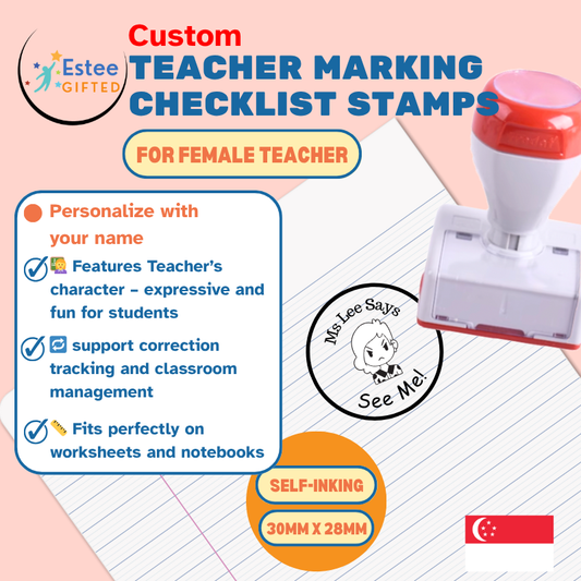 Custom Teacher Marking Stamps for Female Teachers | Expressive & Fun Self-Inking Stamp | 30mm x 28mm | Personalised