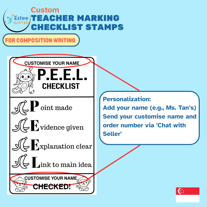 Custom Composition Writing Teacher Checklist Stamps – P.E.E.L., S.T.A.R., M.A.G.I.C., C.O.P.S. | Personalised | 84×54mm