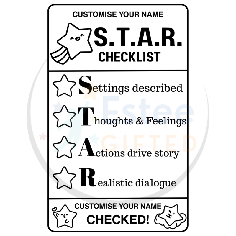 Custom Composition Writing Teacher Checklist Stamps – P.E.E.L., S.T.A.R., M.A.G.I.C., C.O.P.S. | Personalised | 84×54mm